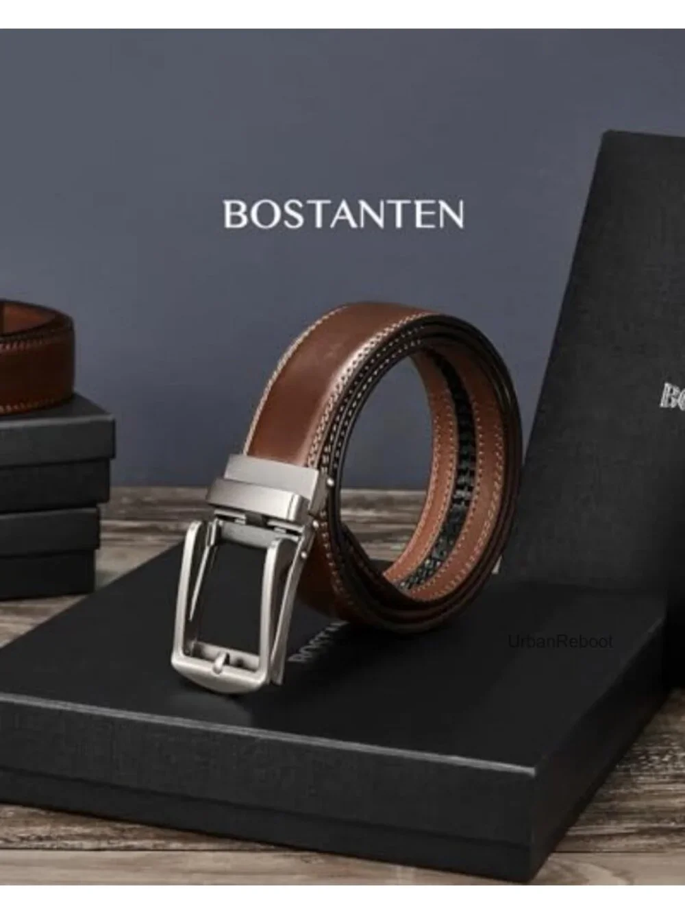 Men's Leather Ratchet Belt Adjustable Trim to Fit Gift Boxed Silver Buckle